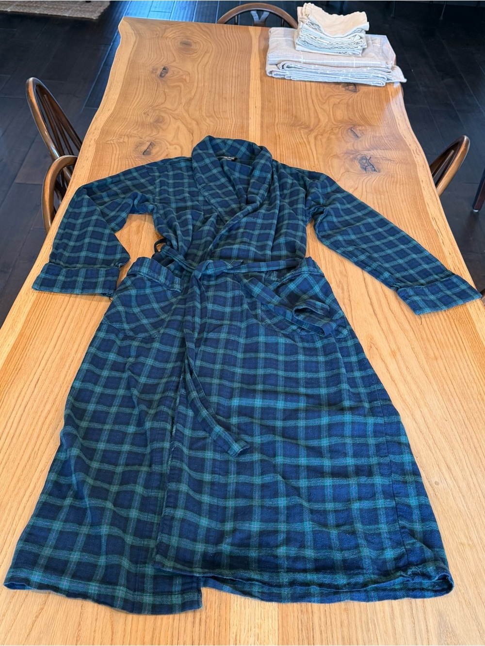 Women's Green & Navy Plaid Shawl Collar robe